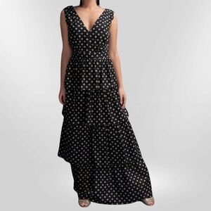 Studio & Co. Multi-Tier Black Pattern Print Maxi Sleeveless Dress - MEDIUM